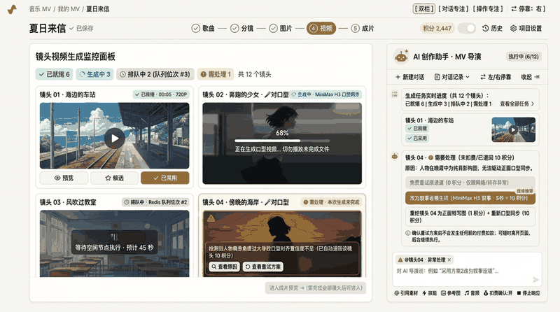 苏诺之音 AI MV 阶段四:视频生成与主唱口型精准同步渲染进度